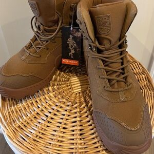 Brand new men’s size 12 FREE SOLDIER BOOTS. Waterproof brown lace up boot.